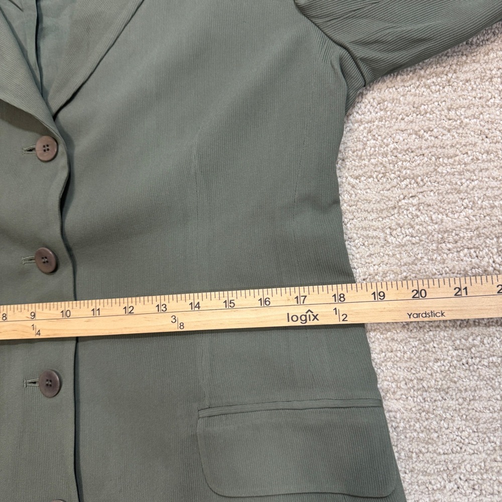 Ann Taylor Vintage 100% Silk Blazer Olive Green Button Front Jacket Womens 10 - Picture 10 of 12